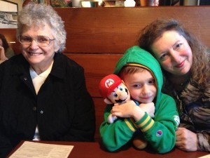 Ty and his friend enjoy dinner with his Grandma and Aunt Lynette at dinner Friday night