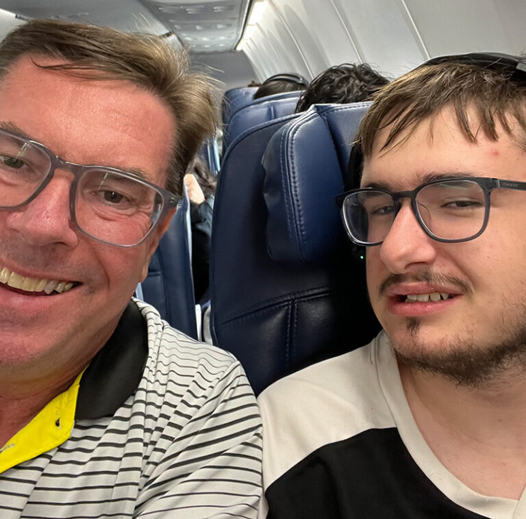 David and Stone Kaufer on airplane in route to Virginia for conference